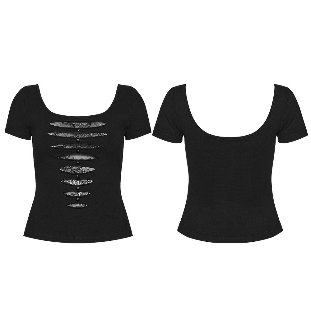 Punk Style Mesh Lace Cutout Short Sleeve T-shirt