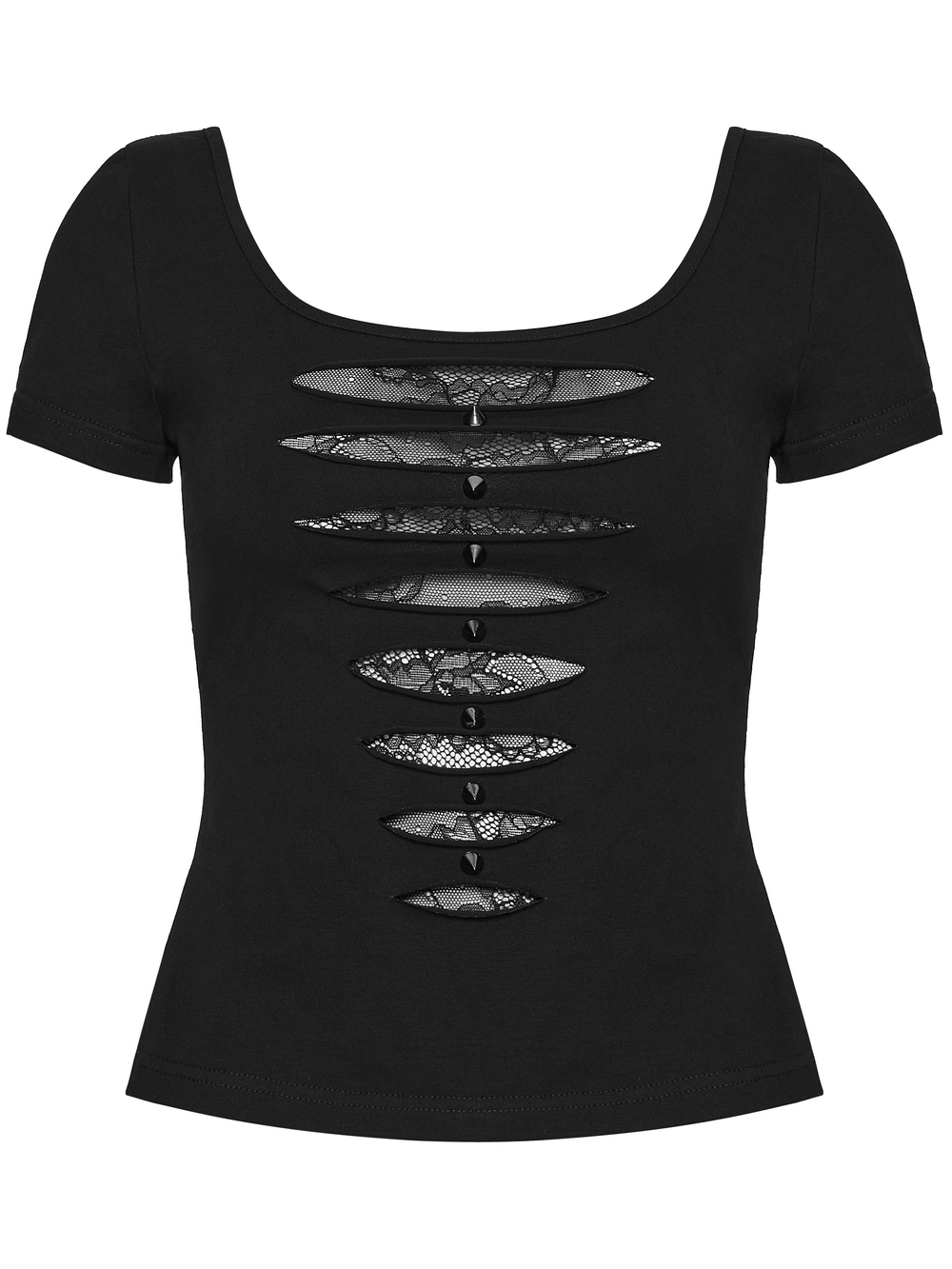 Punk Style Mesh Lace Cutout Short Sleeve T-shirt