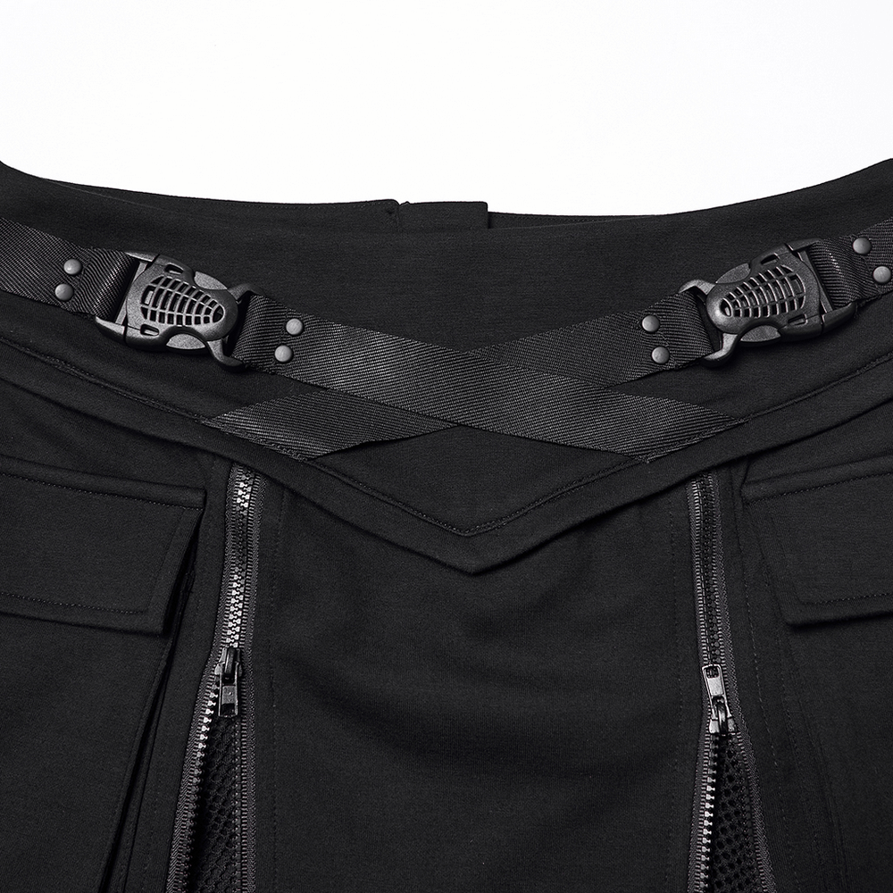 Punk Techwear Skirt with Adjustable Zippers and Pockets