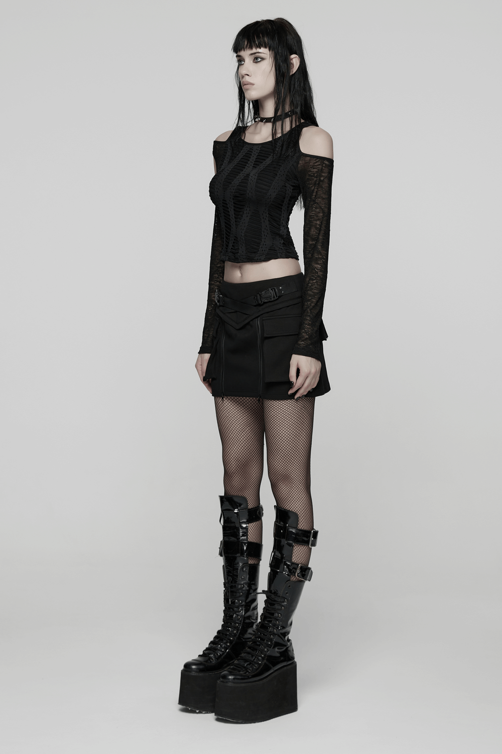 Punk Techwear Skirt with Adjustable Zippers and Pockets