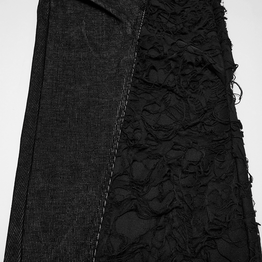 Punk Wide Leg Corduroy Pants with Shredded Mesh