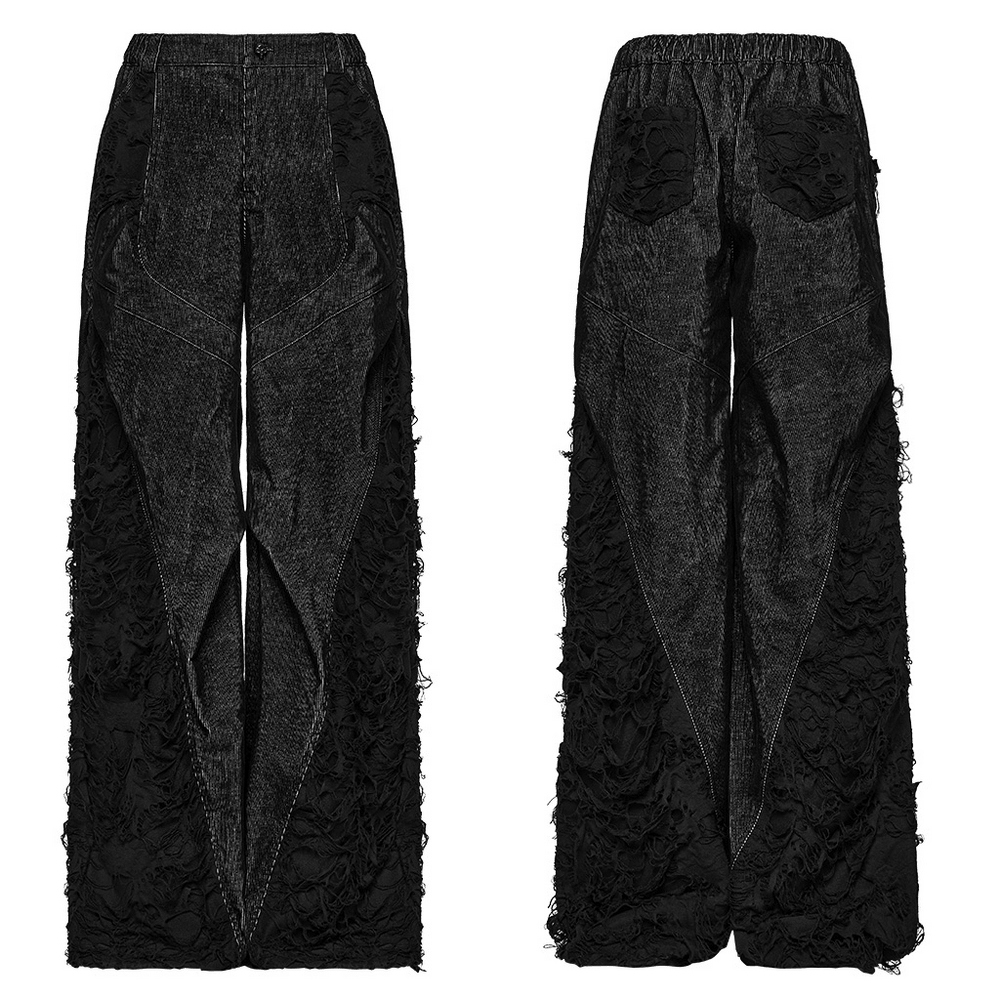 Punk Wide Leg Corduroy Pants with Shredded Mesh