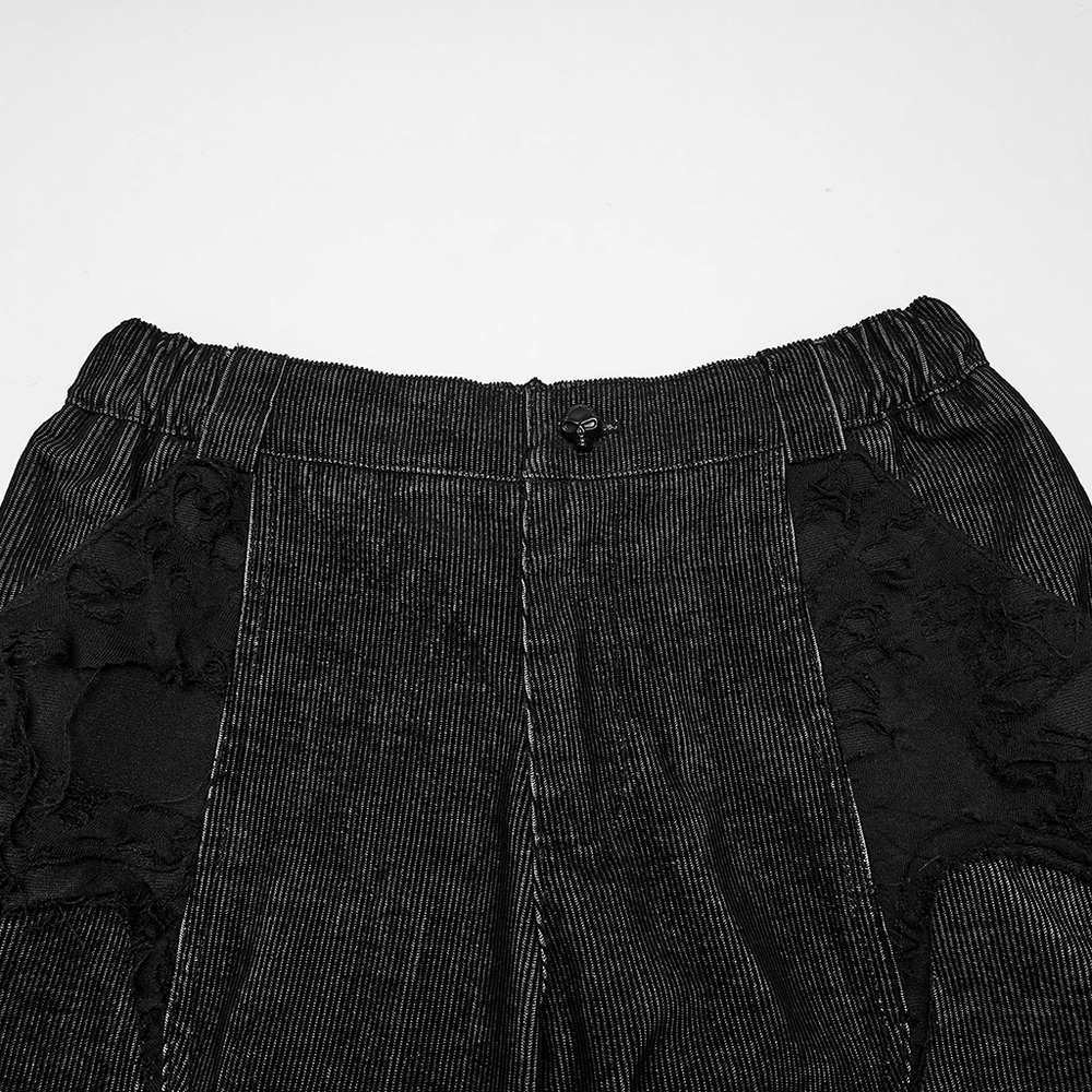 Punk Wide Leg Corduroy Pants with Shredded Mesh