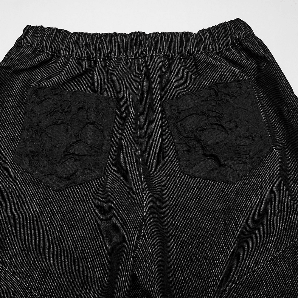 Punk Wide Leg Corduroy Pants with Shredded Mesh