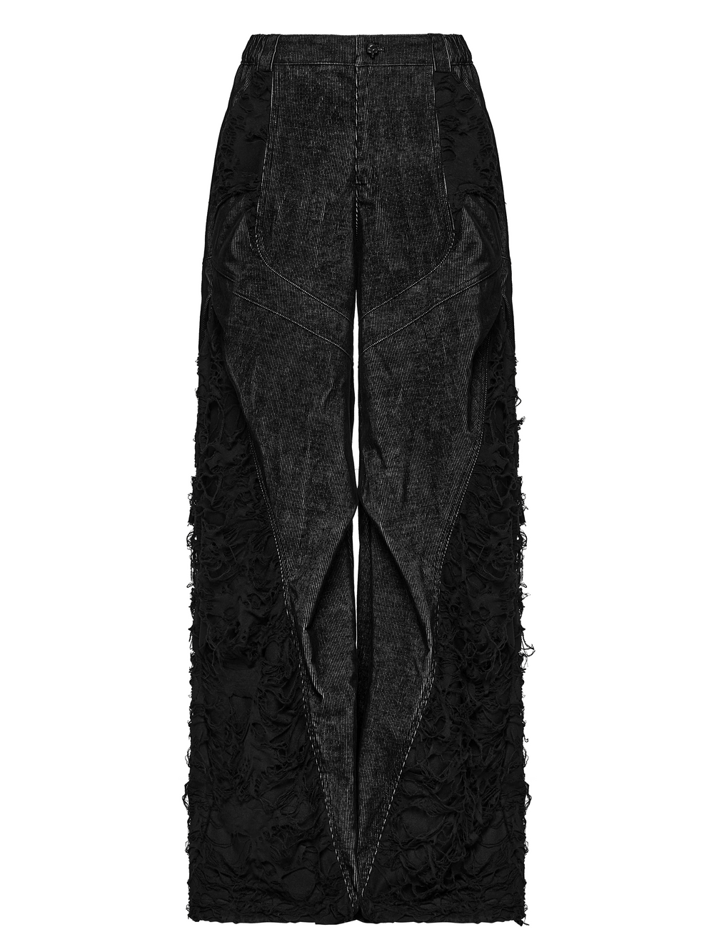Punk Wide Leg Corduroy Pants with Shredded Mesh
