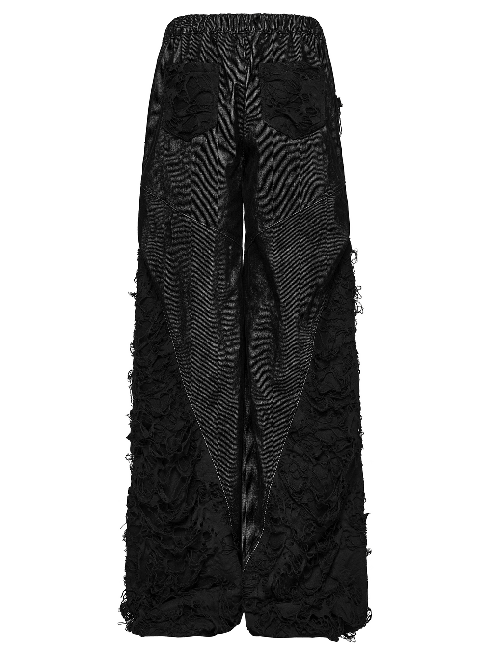Punk Wide Leg Corduroy Pants with Shredded Mesh