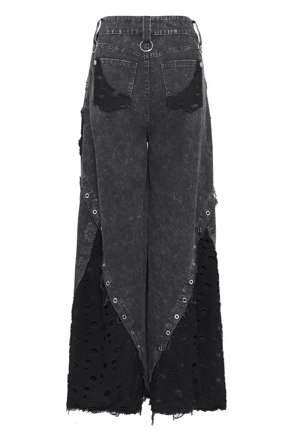 Punk Wide Leg Jeans with Distressed Mesh Panels