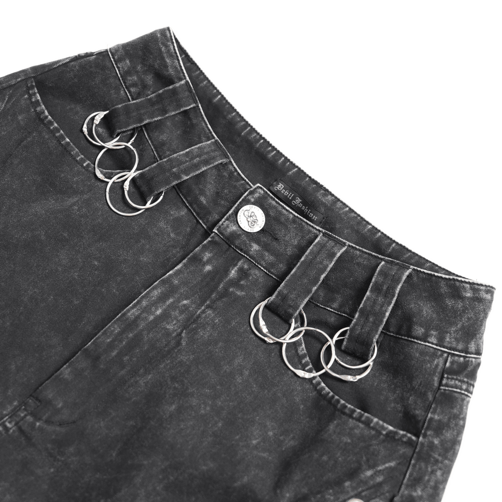 Punk Wide Leg Jeans with Distressed Mesh Panels