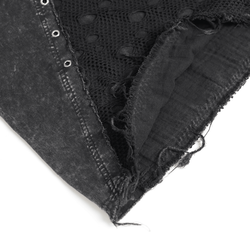 Punk Wide Leg Jeans with Distressed Mesh Panels