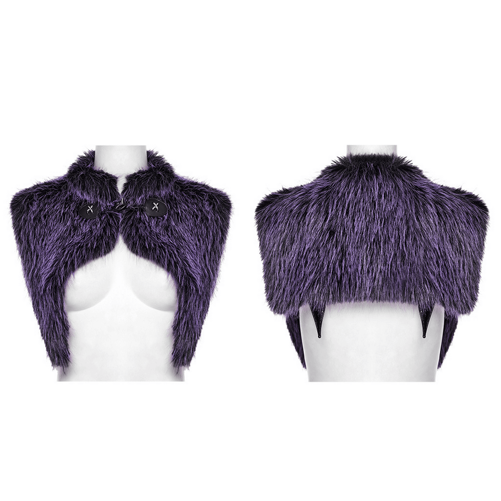 Purple Faux Fur Capelet with Horn Detail and Buttons