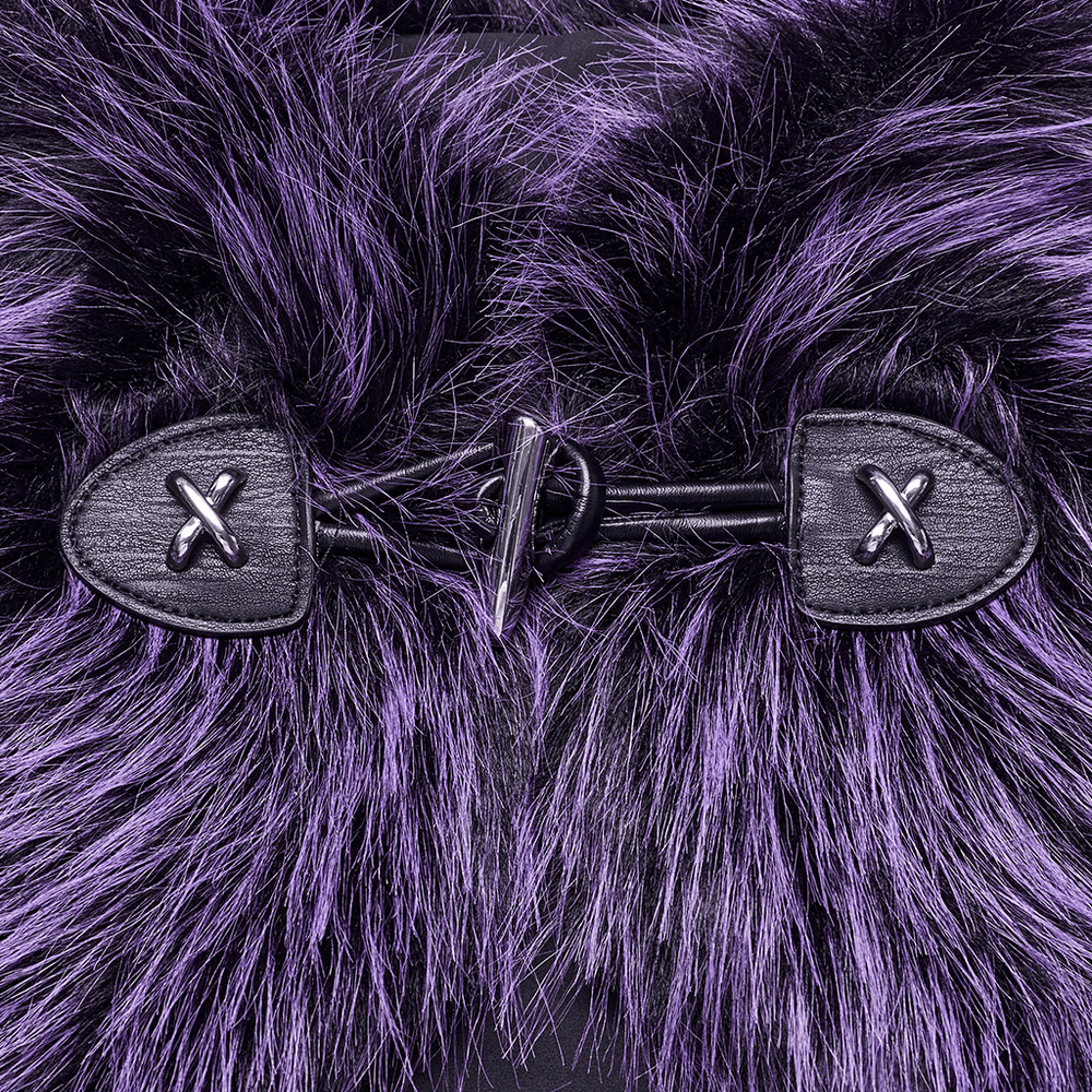 Purple Faux Fur Capelet with Horn Detail and Buttons