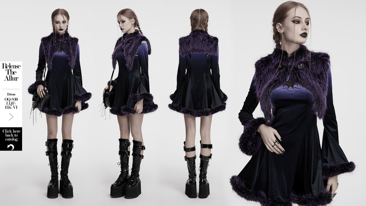 Purple Faux Fur Capelet with Horn Detail and Buttons