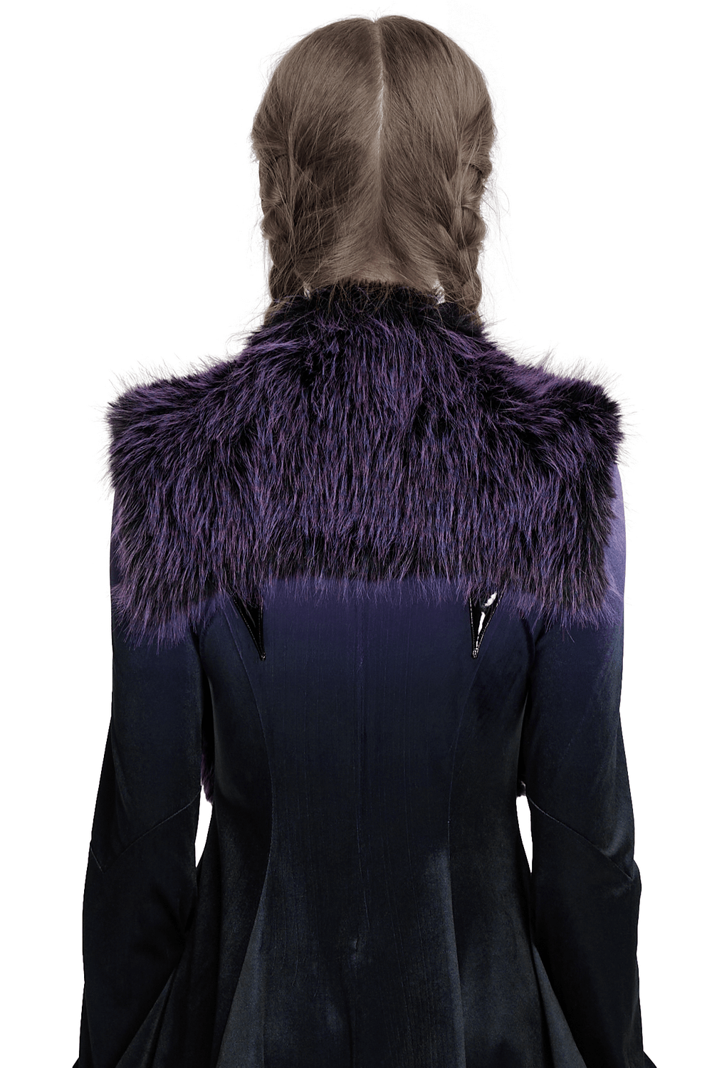 Purple Faux Fur Capelet with Horn Detail and Buttons