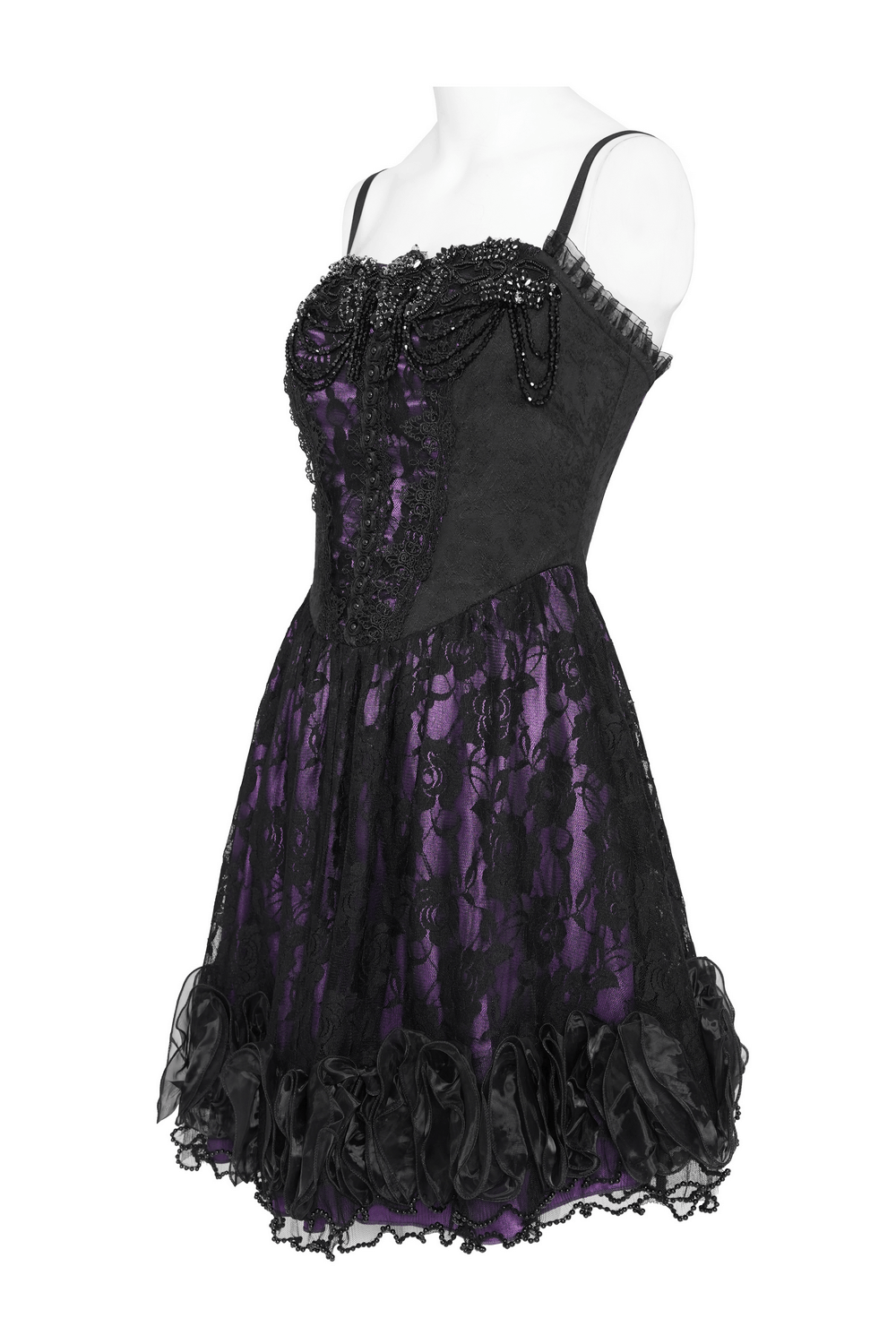 Purple Gothic Lace Corset Mini Dress with Ruffles