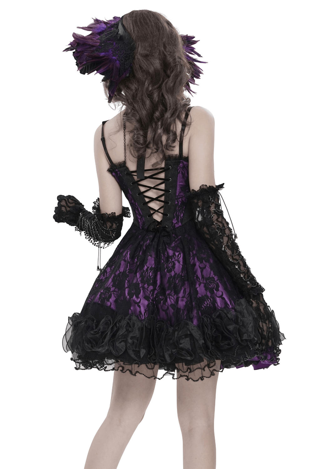 Purple Gothic Lace Corset Mini Dress with Ruffles