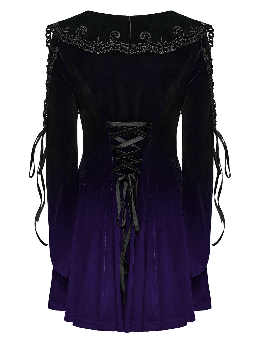 Purple Gradient Velvet Gothic Dress with Lace Details