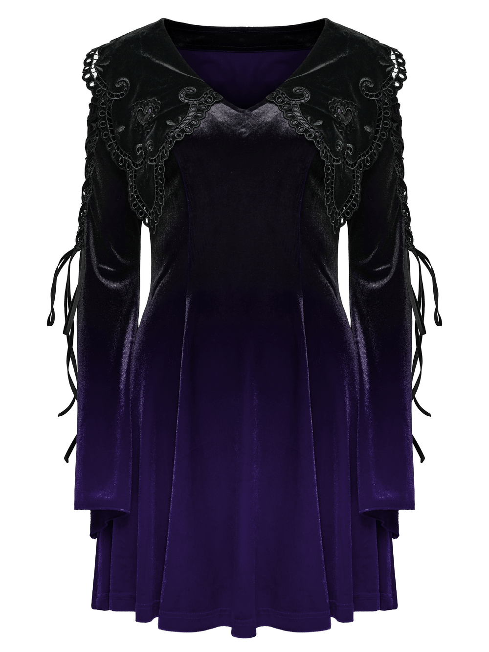 Purple Gradient Velvet Gothic Dress with Lace Details