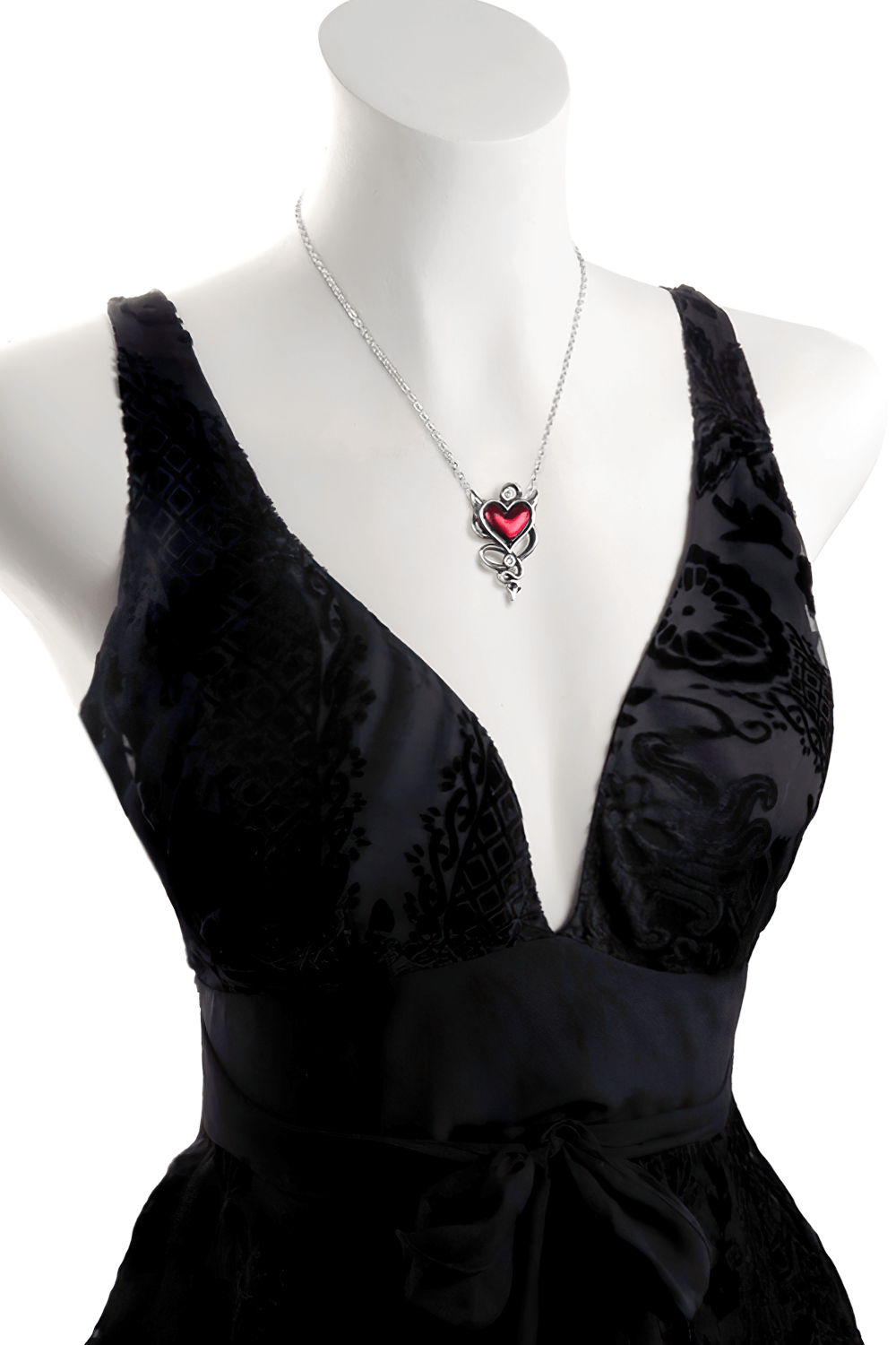 Red Devil Heart Pendant with Gothic Chain Detail