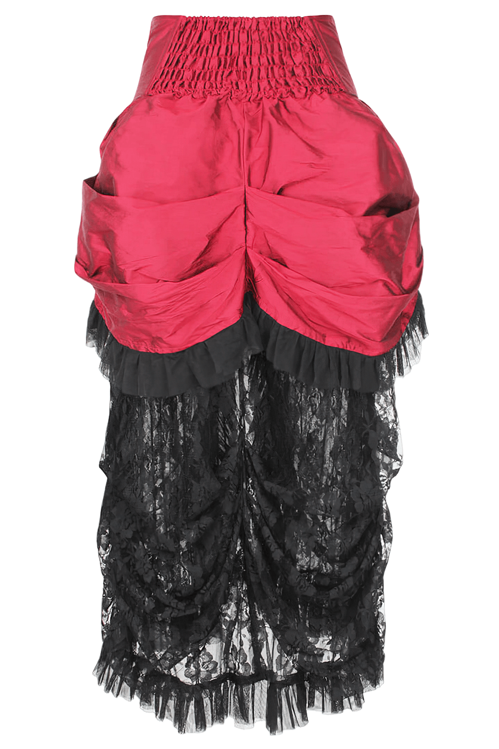 US SALE of Red Victorian Bustle Skirt with Black Lace and Taffeta