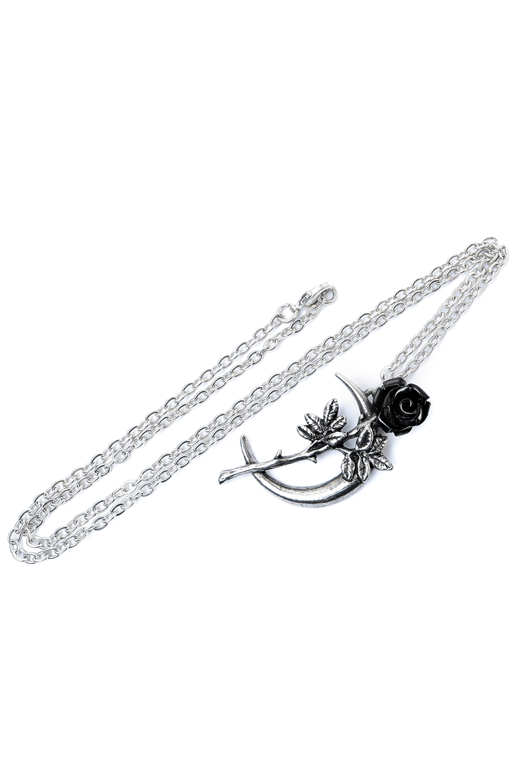 Romance Pendant with Black Rose and Crescent Moon