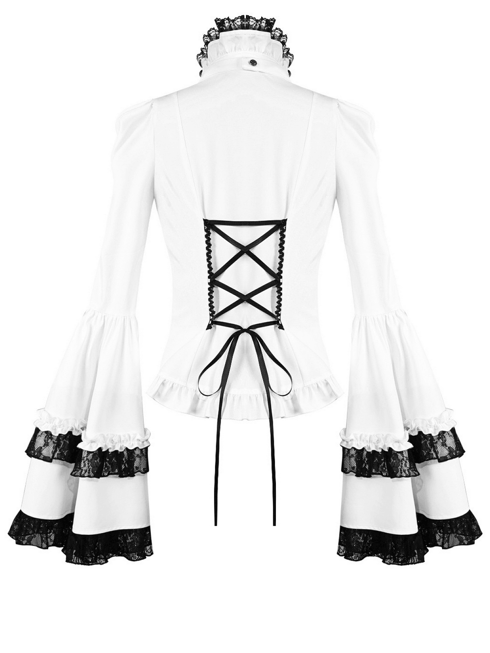 Romantic Corset Lace-Up Shirt with High Neck and Jabot Trim