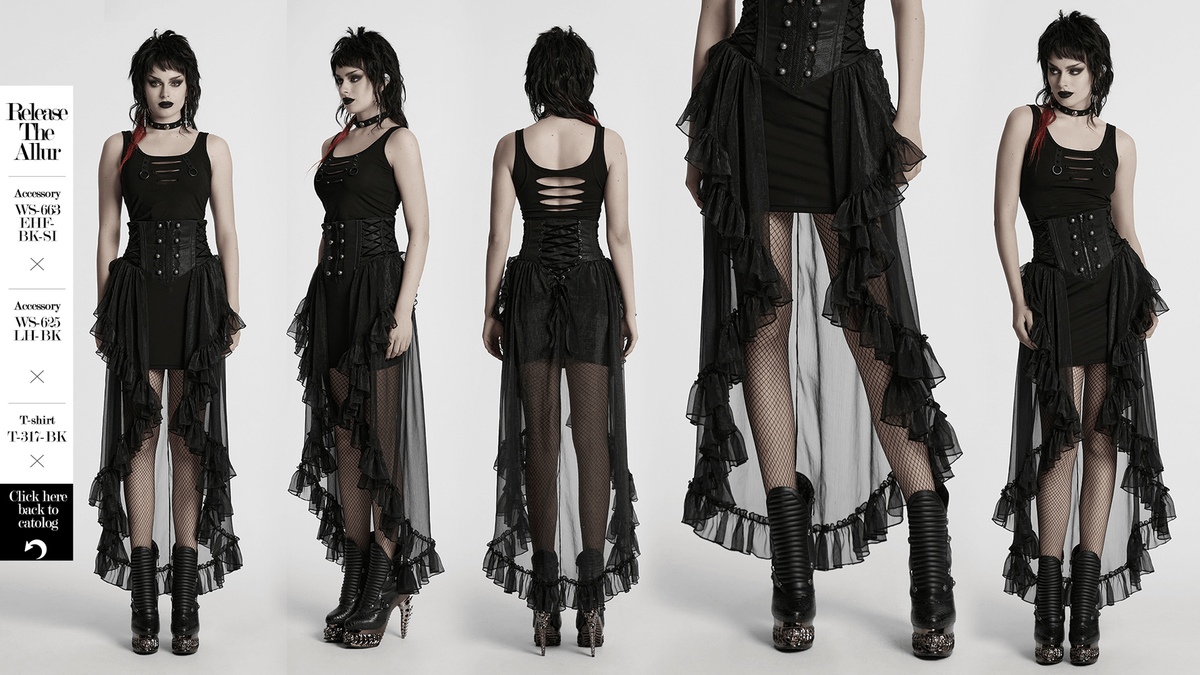 Romantic High Waist Gothic Mesh Skirt with Ruffle Layers