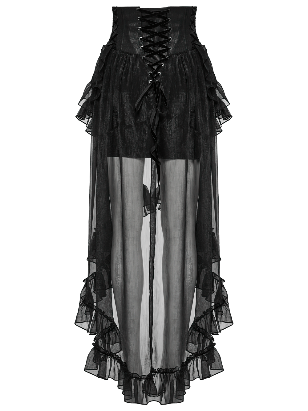 Romantic High Waist Gothic Mesh Skirt with Ruffle Layers