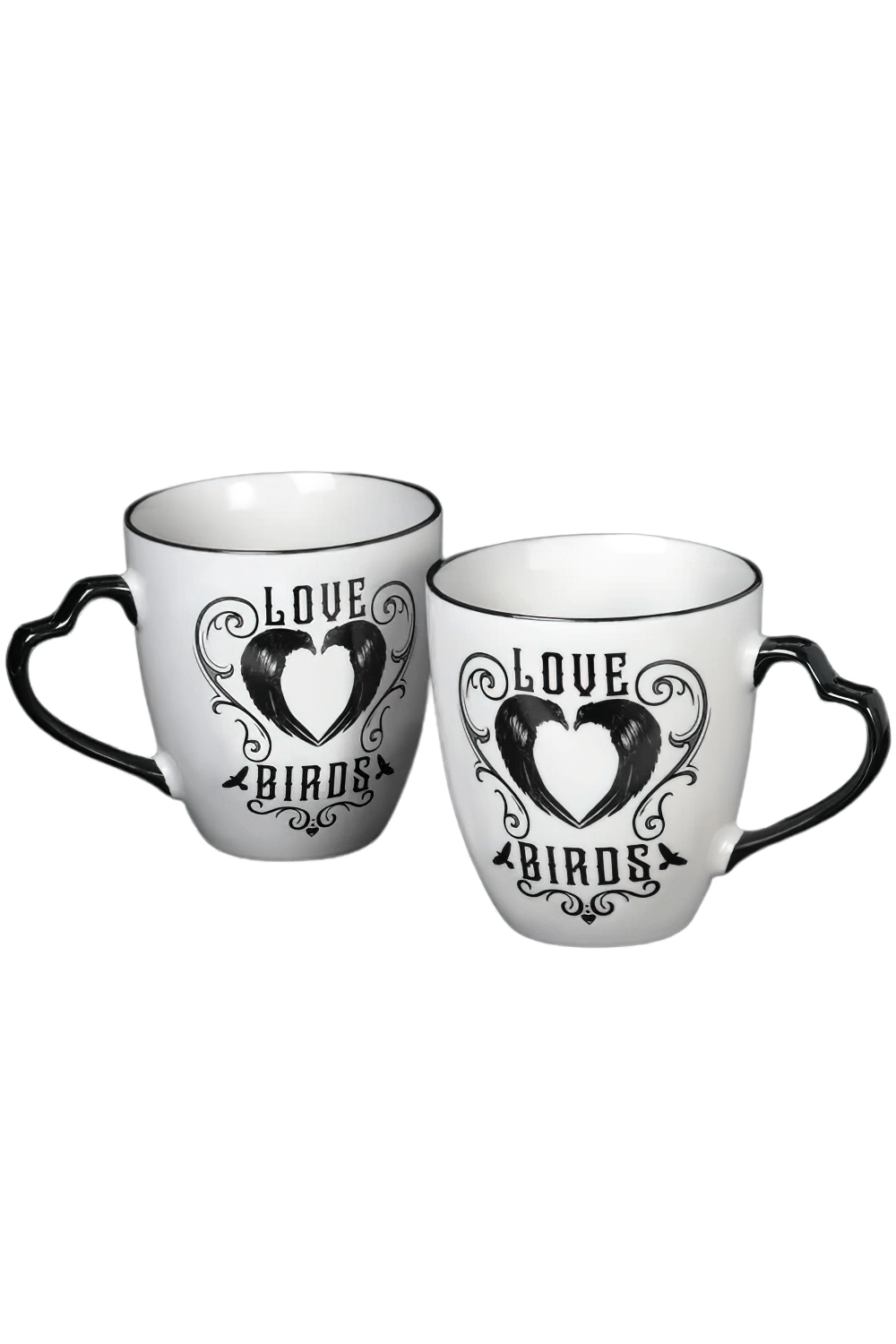 Romantic Raven Heart Love Birds Couple Mug Gift Set