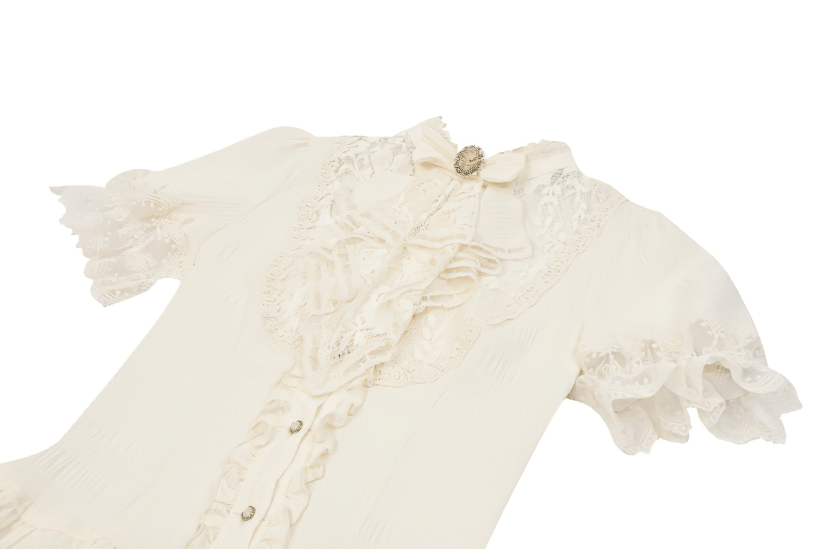 Romantic Victorian Lolita Blouse with Lace and Puff Sleeves
