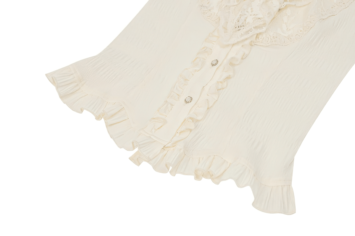 Romantic Victorian Lolita Blouse with Lace and Puff Sleeves