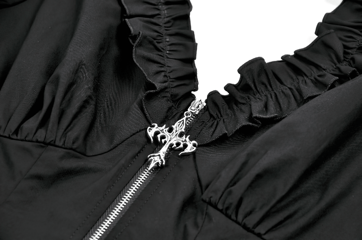 Ruffle Zip Crop Top with Buckle Straps for Women