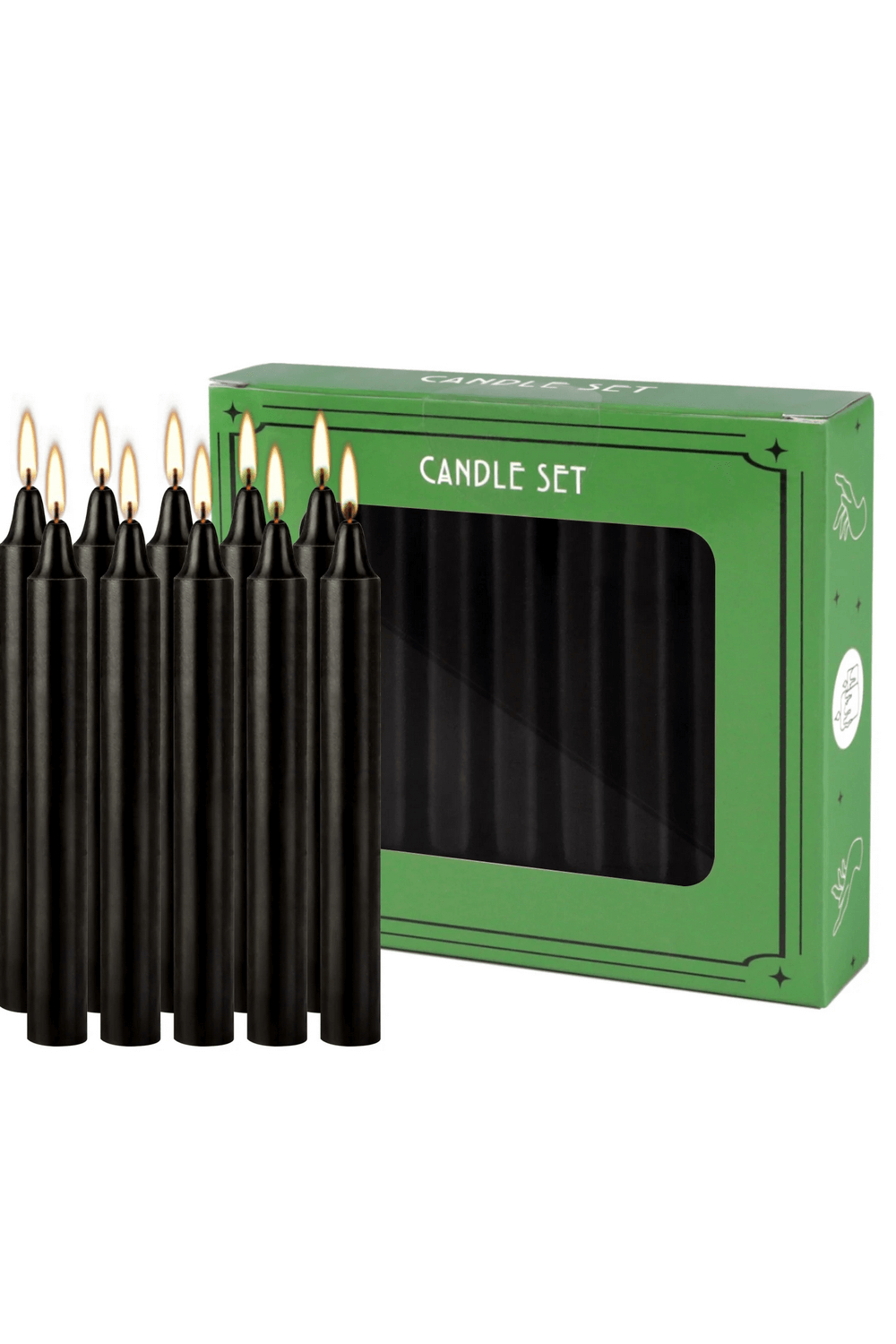 Set of 10 Black Drip-Free Candles for Weddings and Events