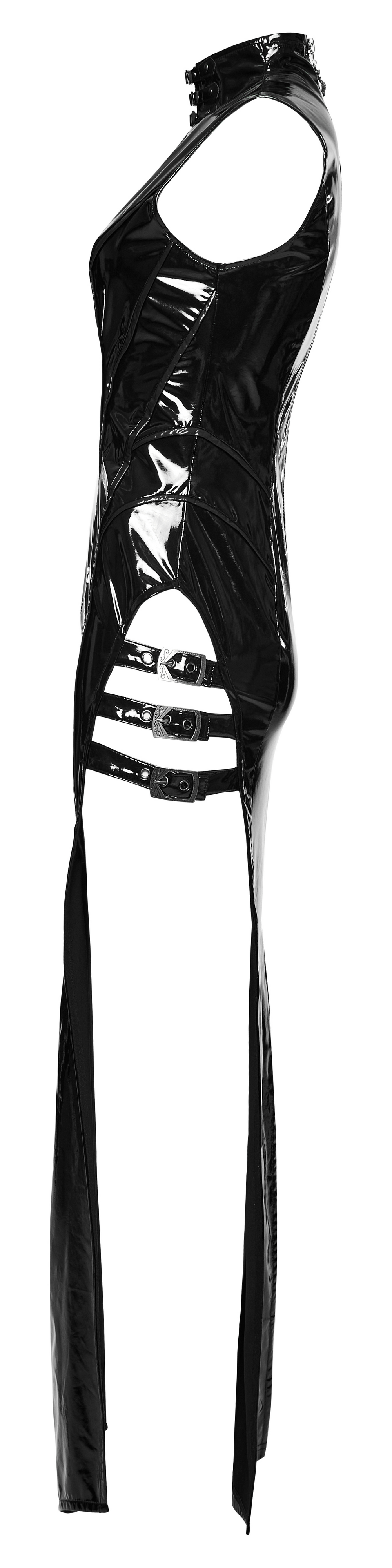 Sexy and Elegant Black Faux Leather Long Slit Dress