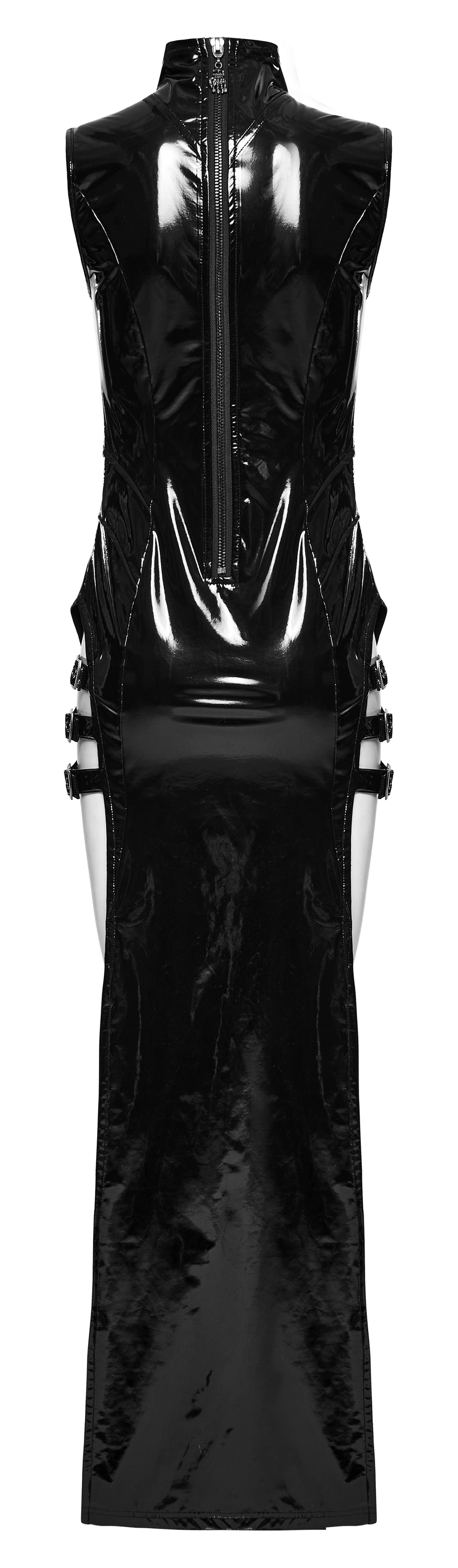 Sexy and Elegant Black Faux Leather Long Slit Dress