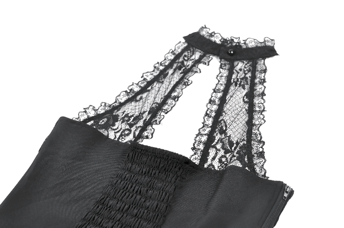 Sexy Black Gothic Lace Halter Top with Rose Detail