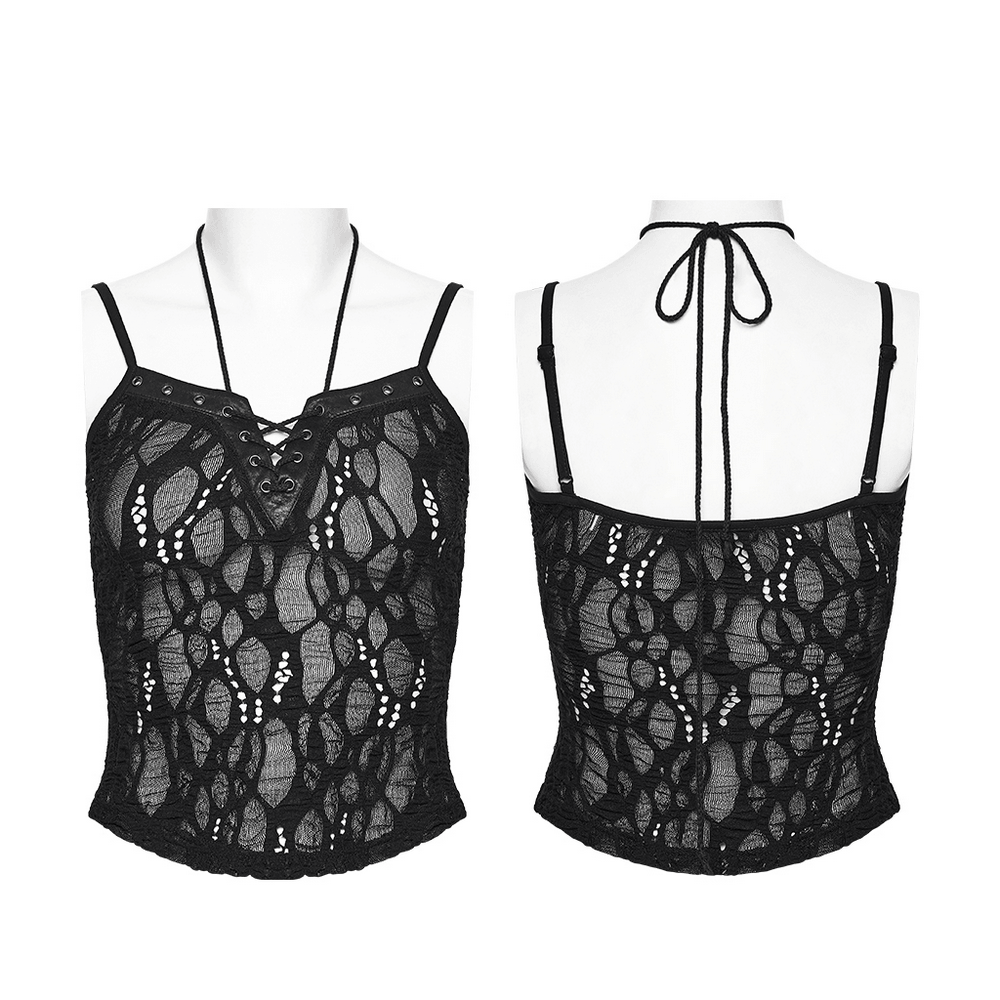 Sexy Black Gothic Lace Mesh Lace-Up Punk Camisole