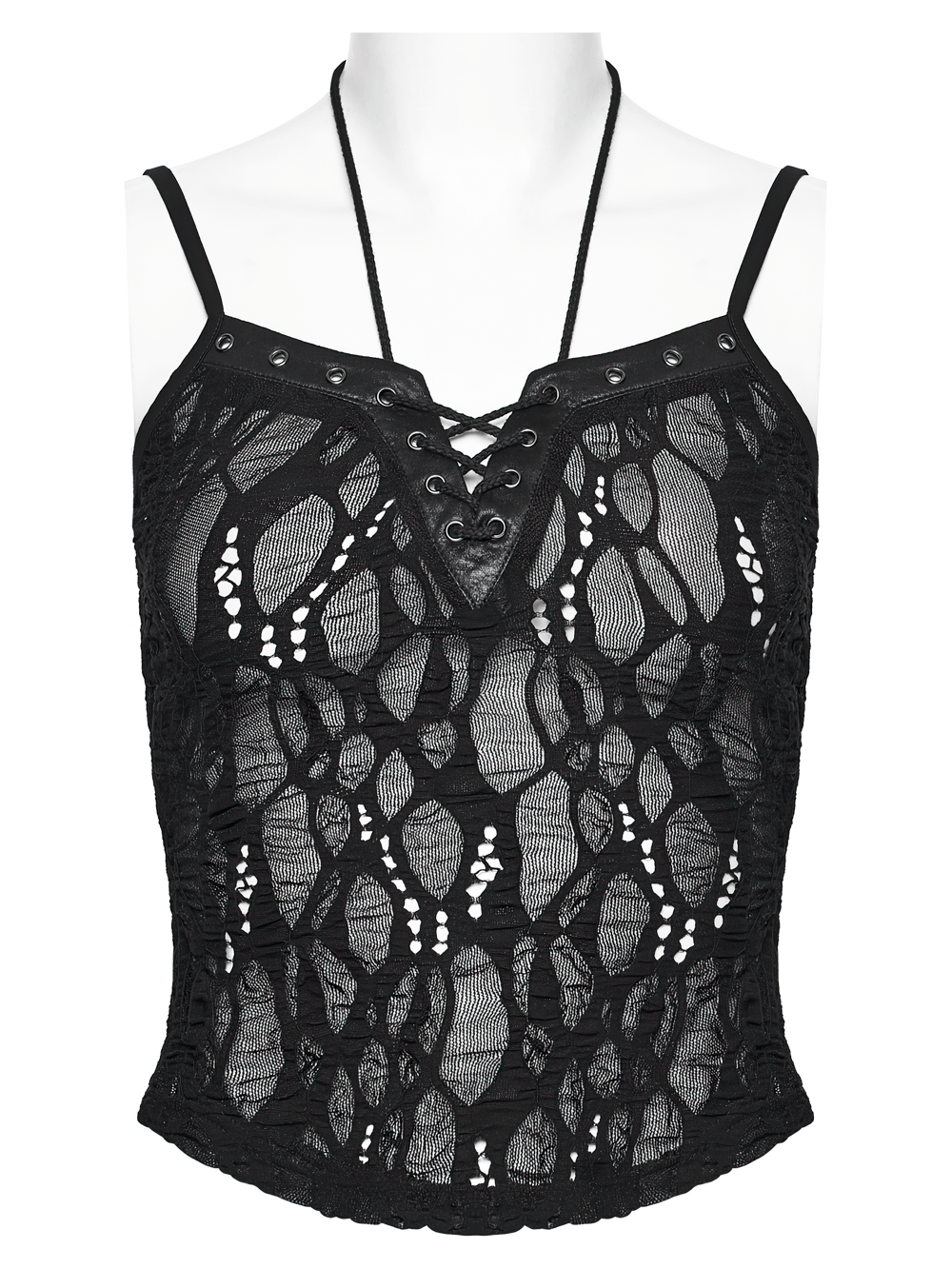 Sexy Black Gothic Lace Mesh Lace-Up Punk Camisole