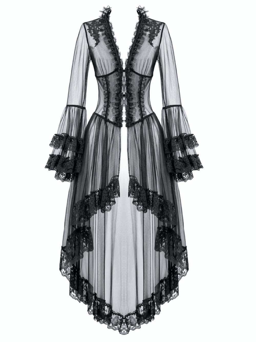 Sexy Black Gothic Sheer Lace Cape with Corset Back Detail