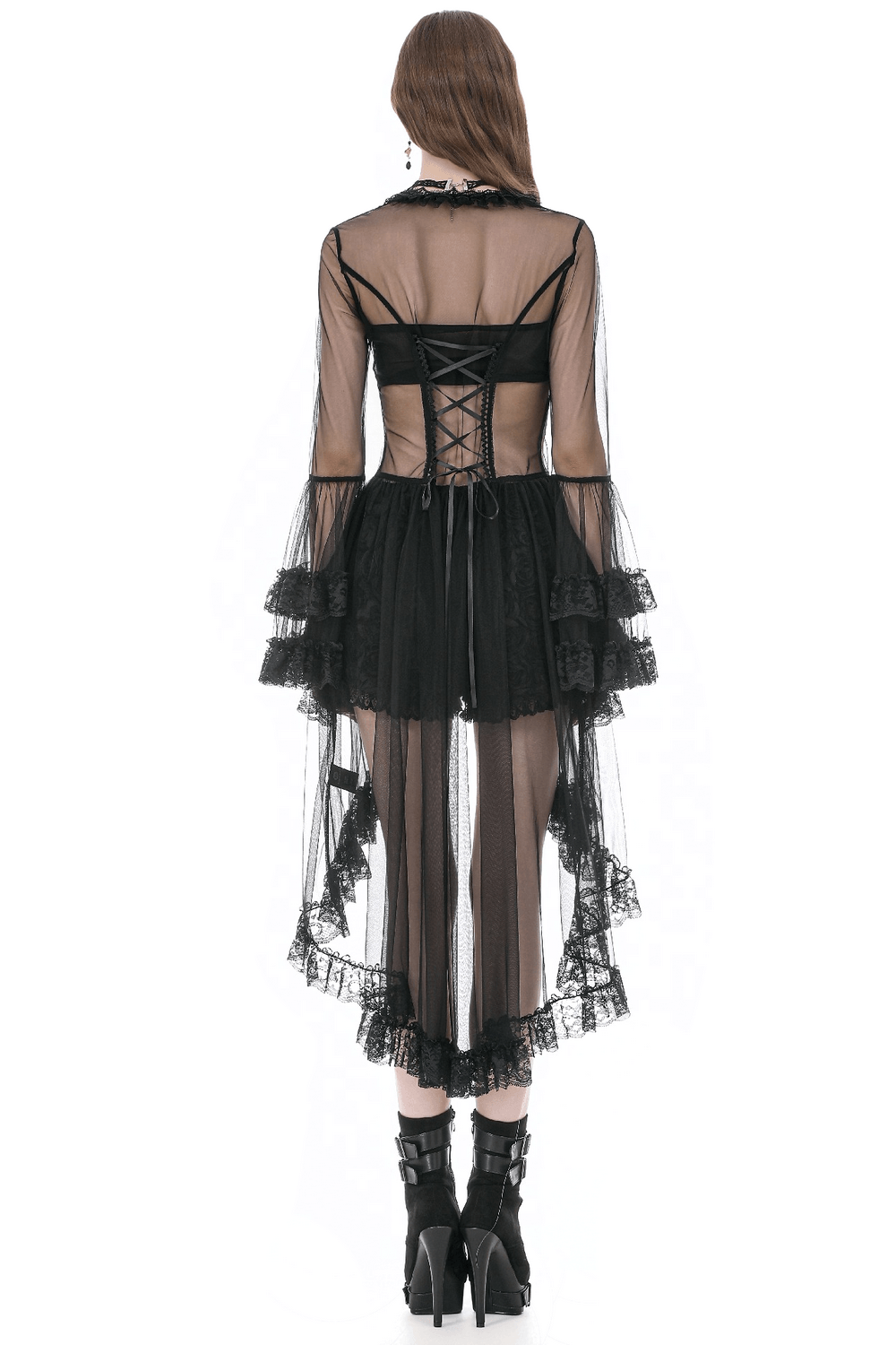 Sexy Black Gothic Sheer Lace Cape with Corset Back Detail