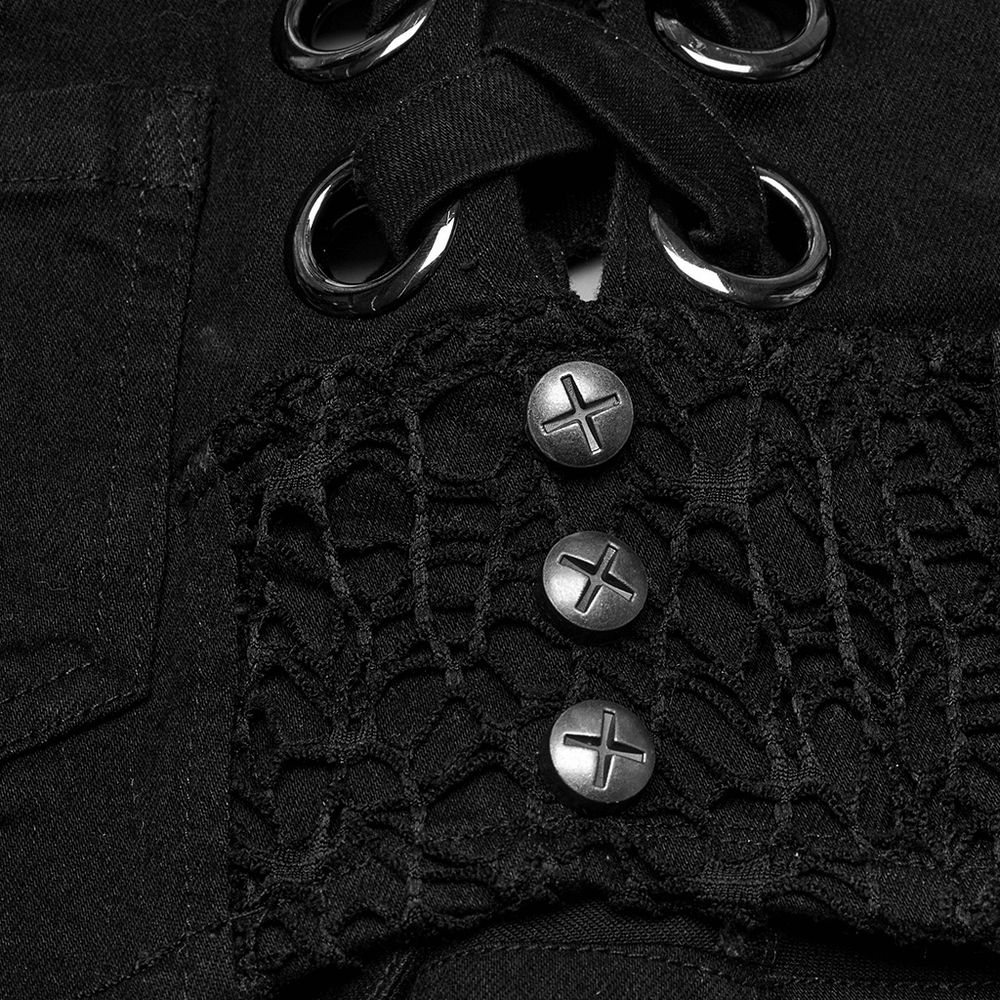 Sexy Denim Shorts with Detachable Chain and Metal Eyelets
