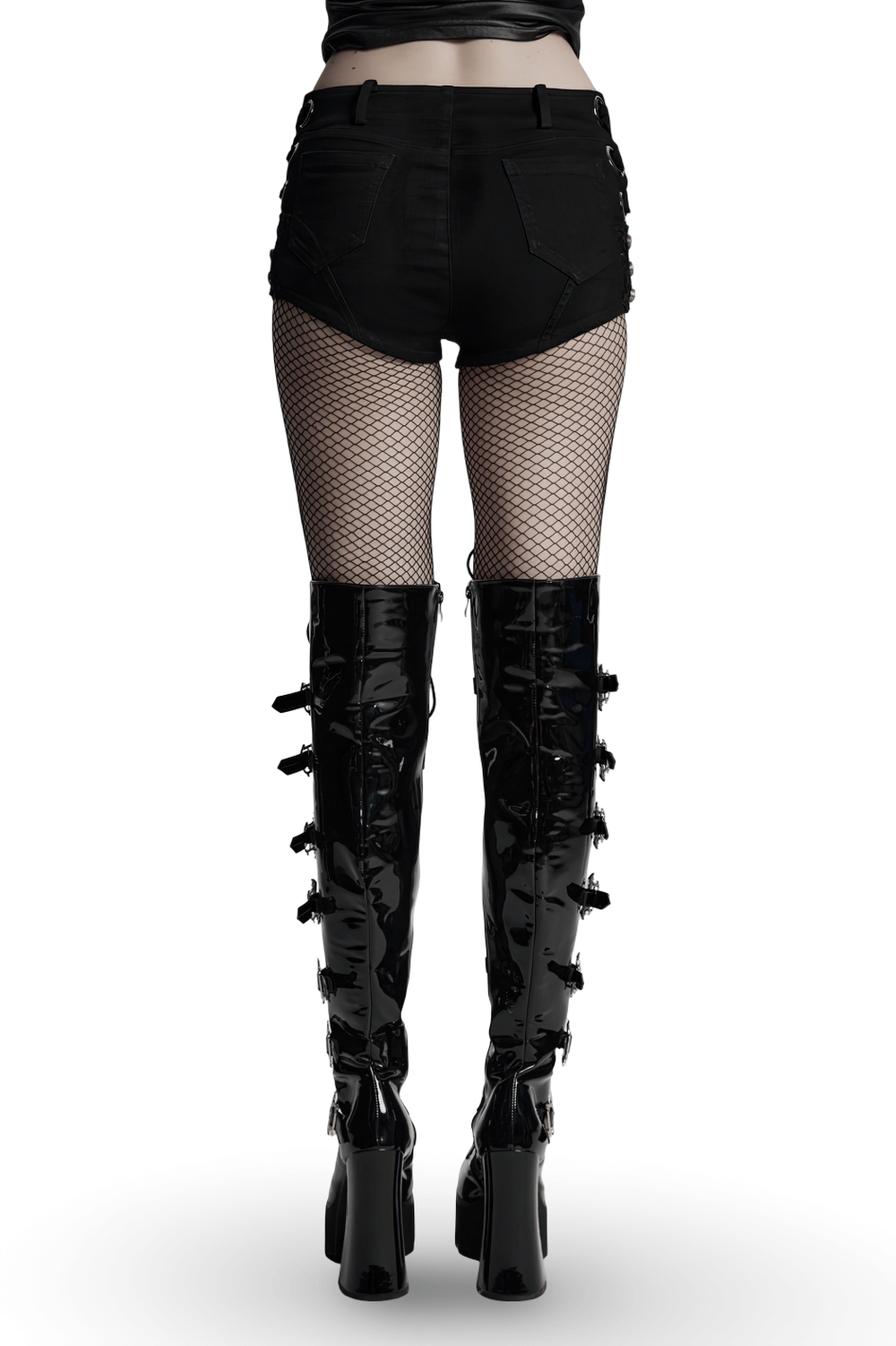 Sexy Denim Shorts with Detachable Chain and Metal Eyelets