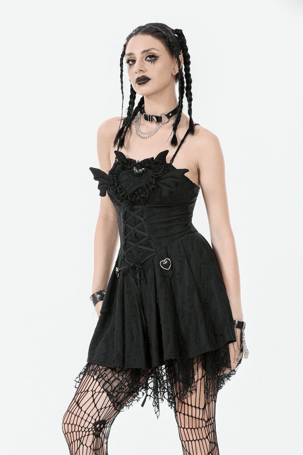 Sexy Lace Corset Dress with Heart Clips and Mesh Hem