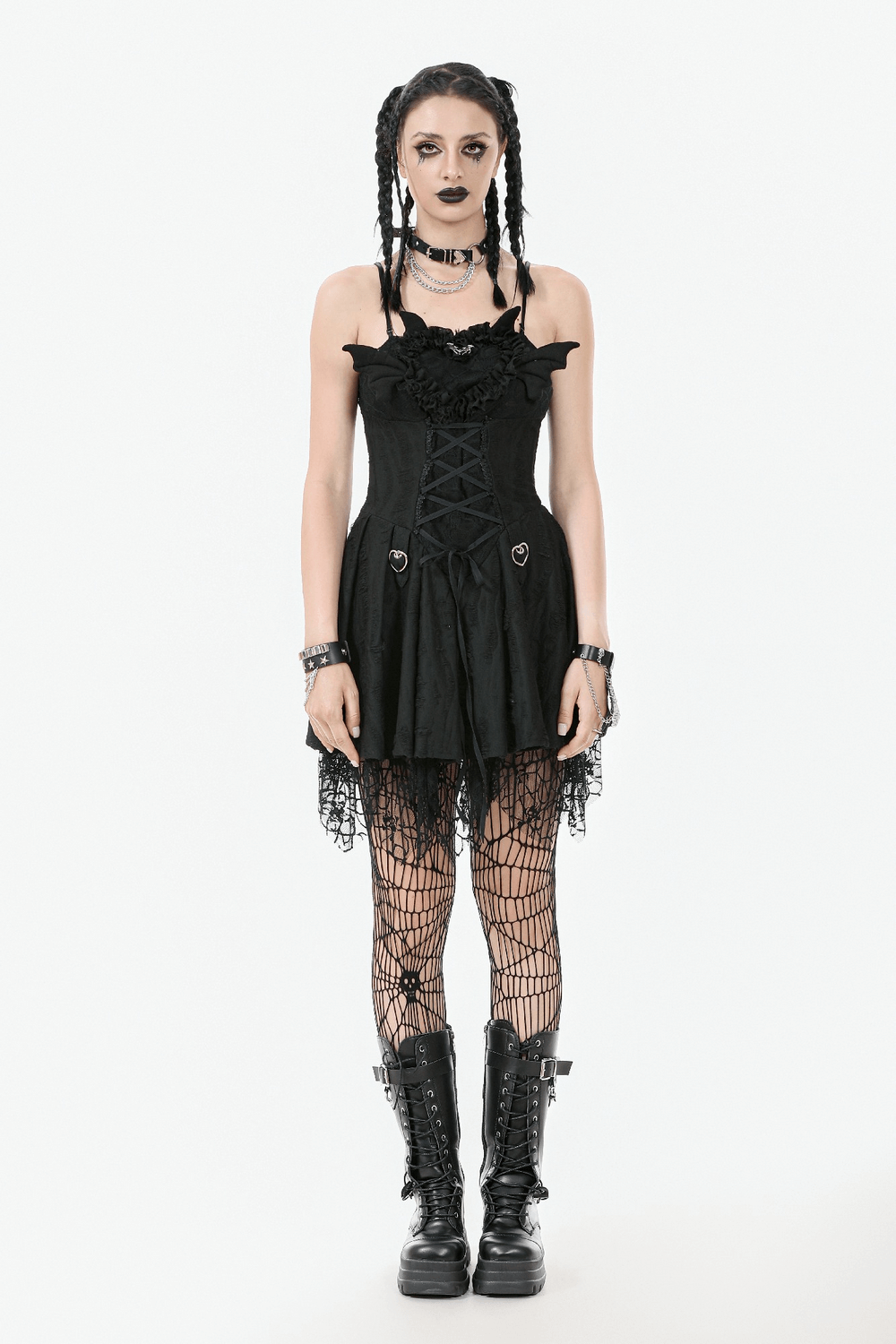 Sexy Lace Corset Dress with Heart Clips and Mesh Hem