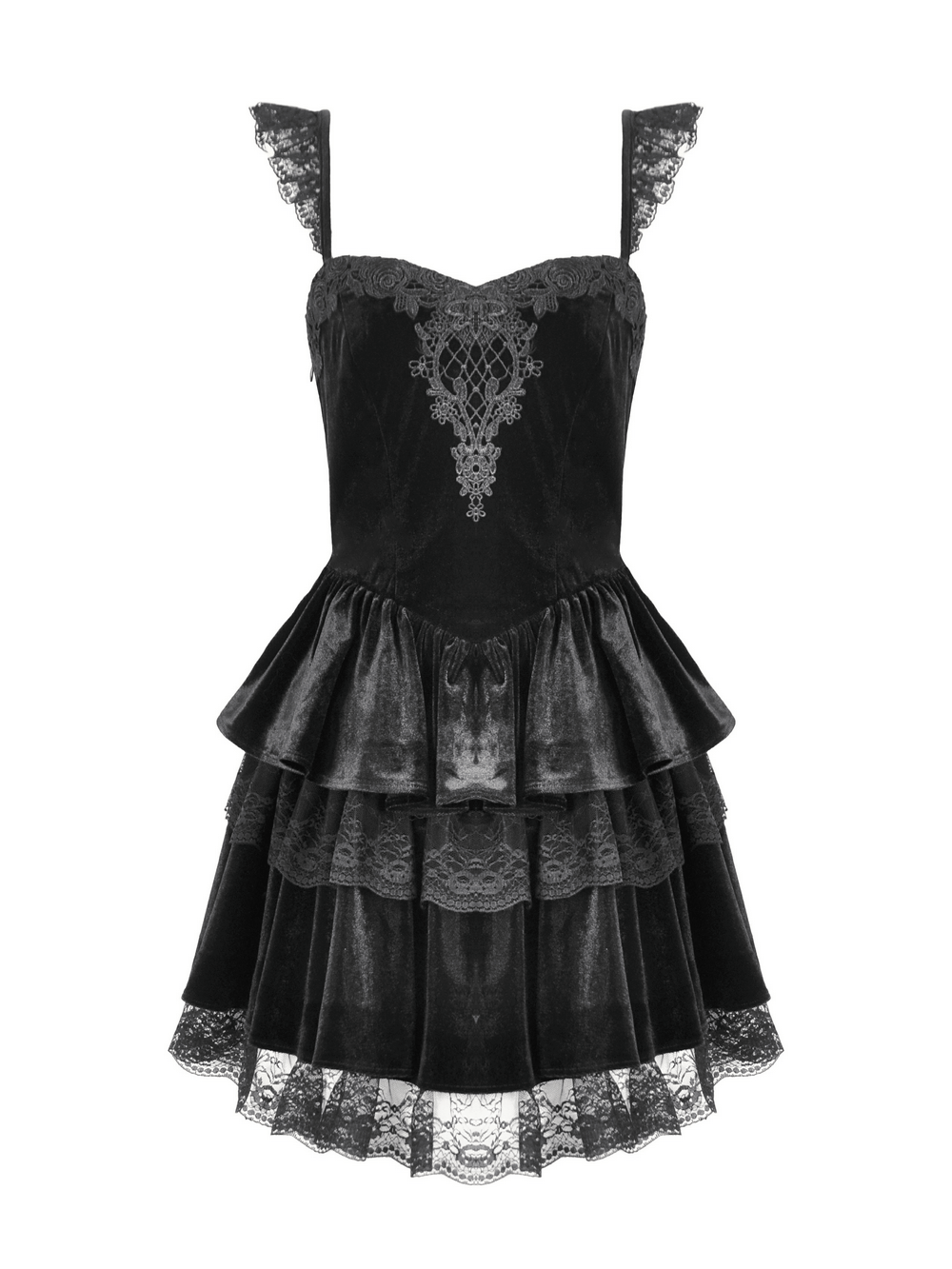 Sexy Velvet Lace Tiered Mini Dress with Corset and Ruffles