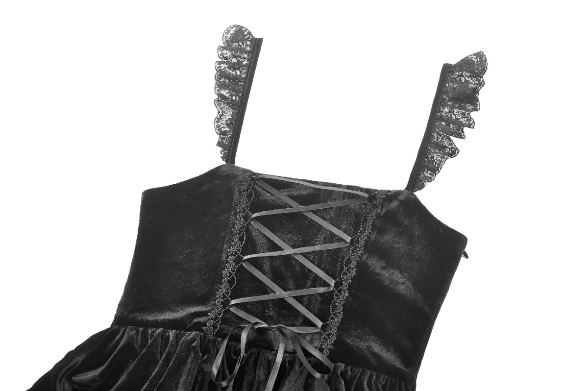 Sexy Velvet Lace Tiered Mini Dress with Corset and Ruffles