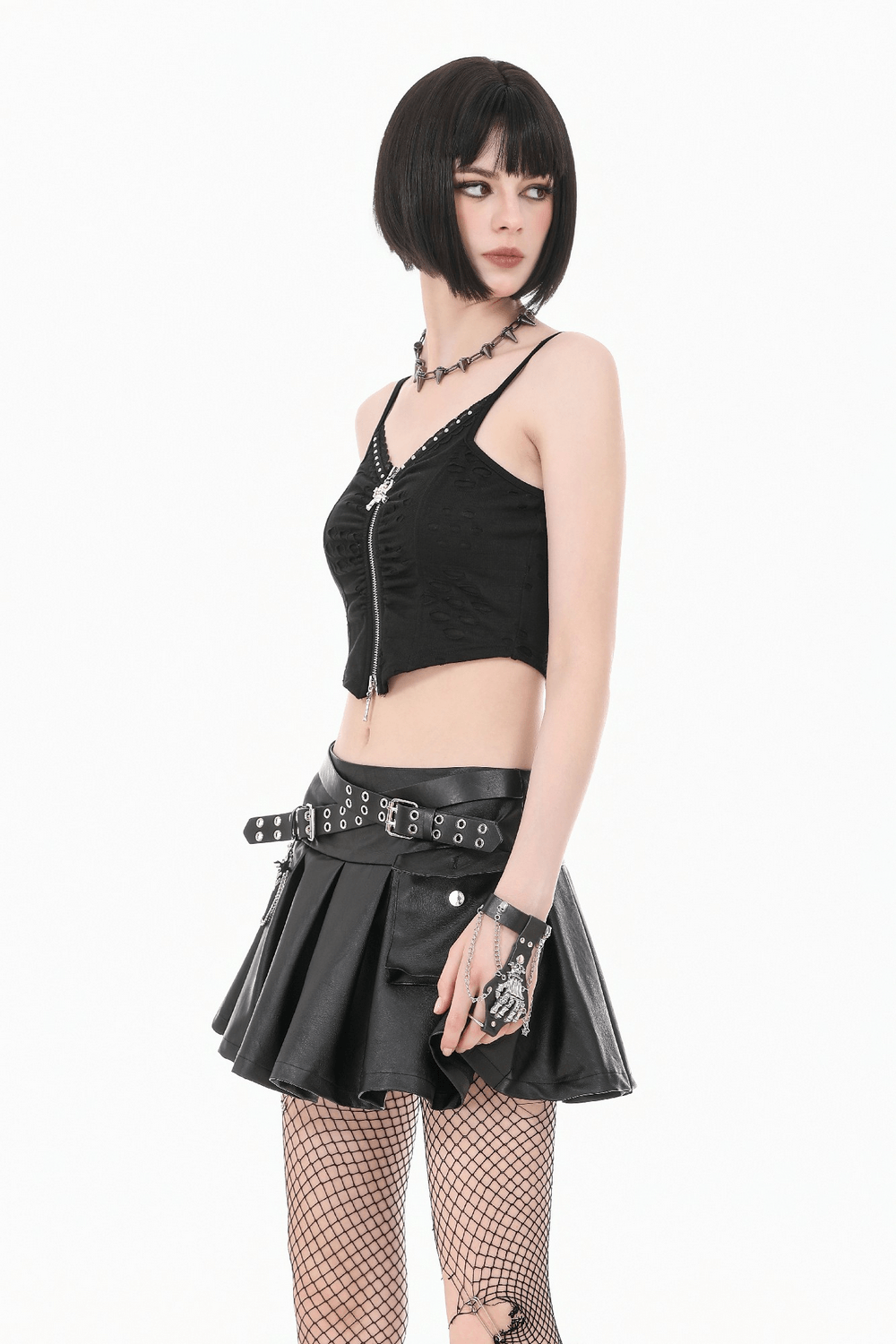 Sexy Women's Pleated Mini Skirt With Lace-Up Waist Detail