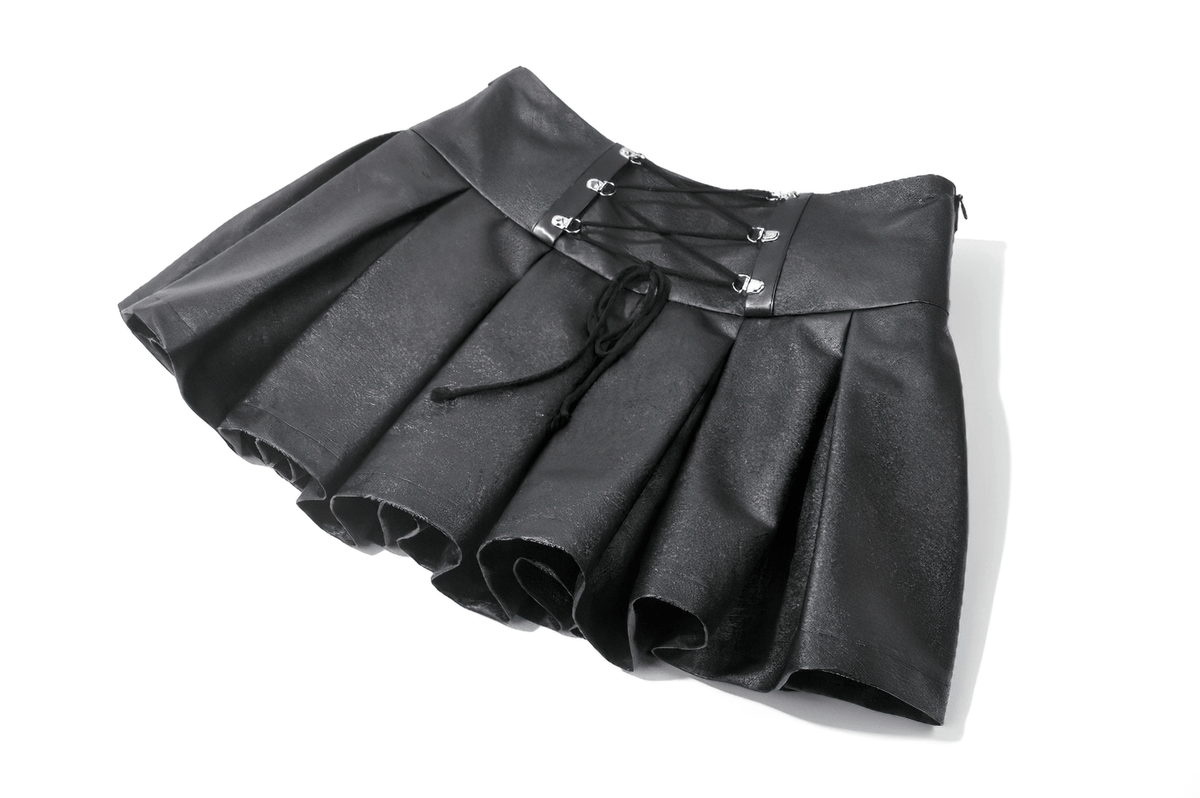 Sexy Women's Pleated Mini Skirt With Lace-Up Waist Detail