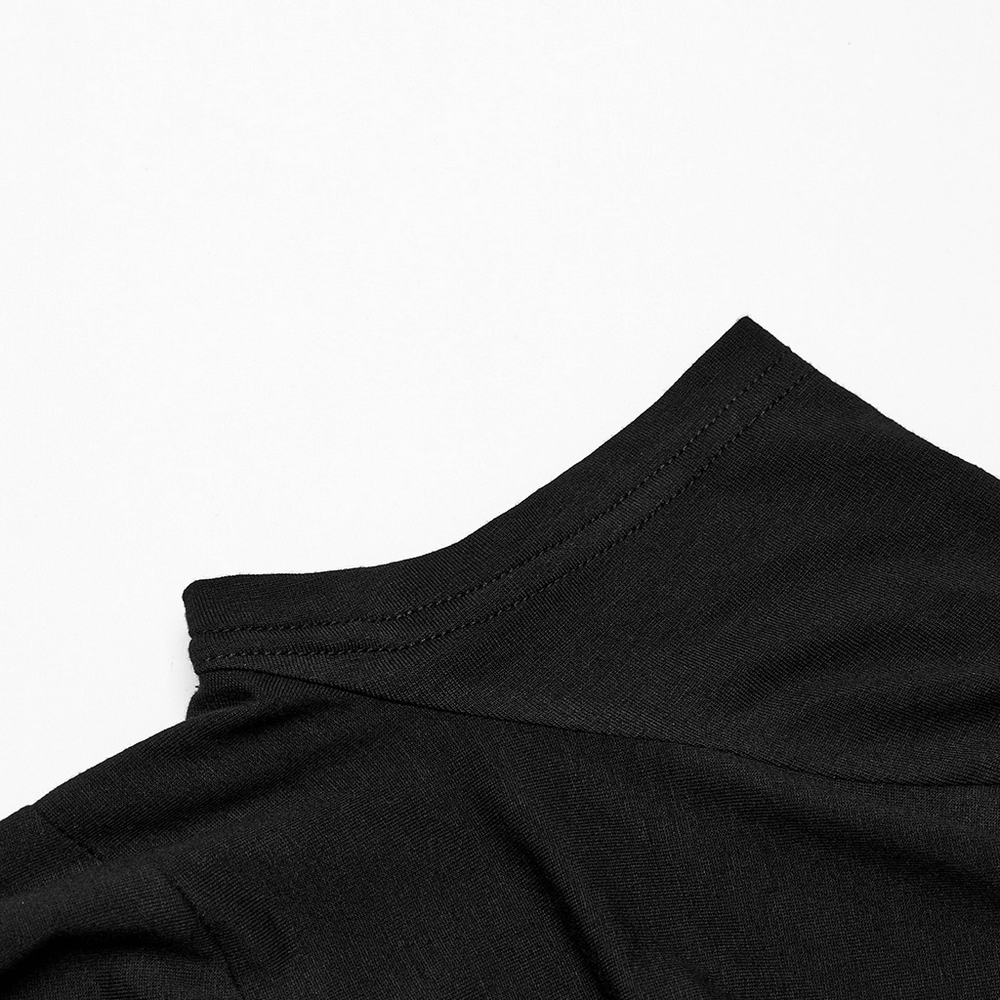 Skull and Lace Black V-Neck Elastic T-Shirt for Women