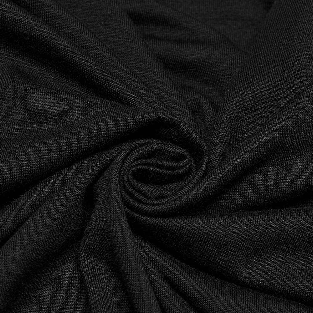 Skull and Lace Black V-Neck Elastic T-Shirt for Women