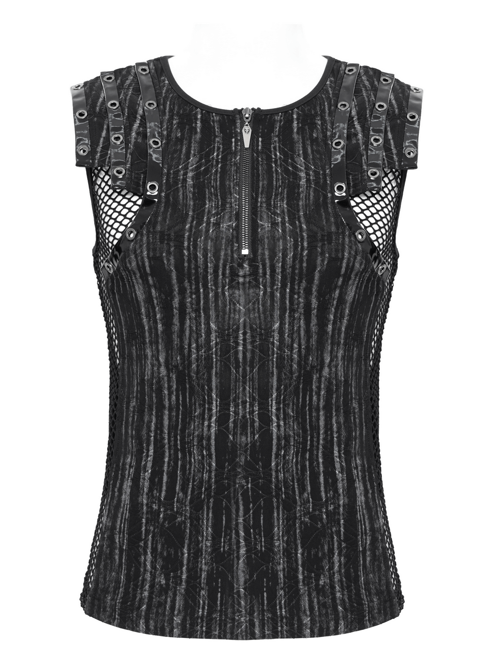 Sleeveless Gothic Top with Mesh Sides and Buckle Straps
